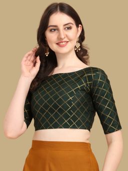 Gahan - Checks Woven Half Sleeves Stitched Blouse - Green