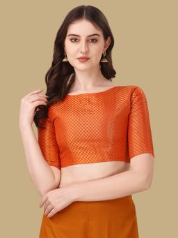 Gahan - Woven Zari Half Sleeves Stitched Blouse - Orange