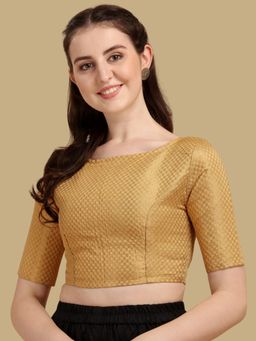Gahan - Woven Zari Half Sleeves Stitched Blouse - Gold