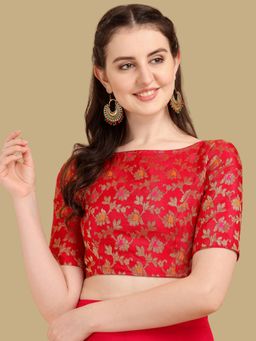 Gahan - Floral Woven Half Sleeves Stitched Blouse - Red