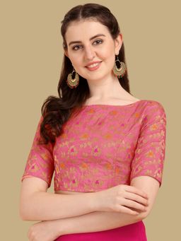 Gahan - Floral Woven Half Sleeves Stitched Blouse - Pink