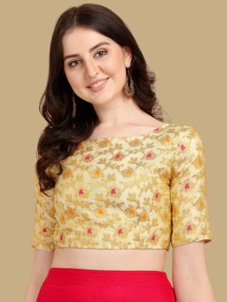 Gahan - Floral Woven Half Sleeves Stitched Blouse - Gold