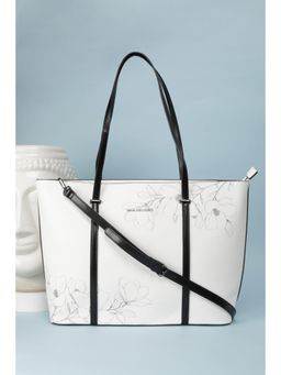 Van Heusen - Women White Printed Formal Tote Bag With Detachable Strap & Pouch