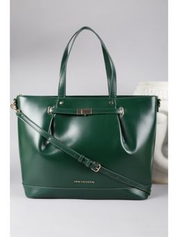 Van Heusen - Women Green Solid Formal Handbag With Detachable Strap & Pouch