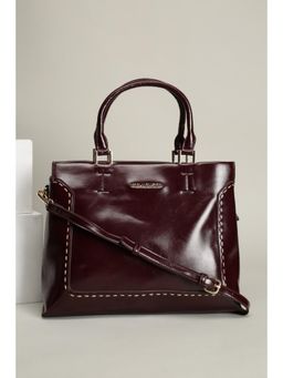 Van Heusen - Women Maroon Solid Casual Handbag With Detachable Strap & Pouch