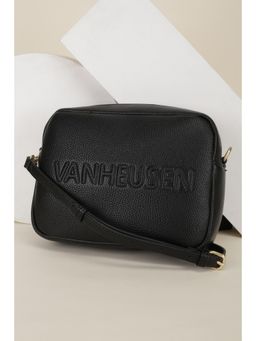 Van Heusen - Women Black Textured Casual Sling Bag With Detachable Strap