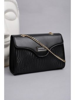 Van Heusen - Women Black Textured Casual Sling Bag With Detachable Strap