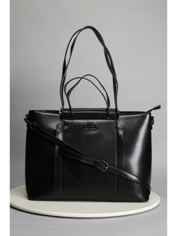 Van Heusen - Women Black Solid Formal Handbag With Detachable Strap & Pouch