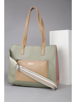 Van Heusen - Women Green Colorblock Formal Handbag With Pouch