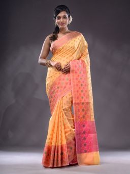 CHARUKRITI - Yellow Handwoven Banarasi Silk Saree With Unstitched Blouse