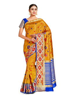 Mimosa - Mustard Kanjivaram Style Art Silk Saree With Unstitched Blouse