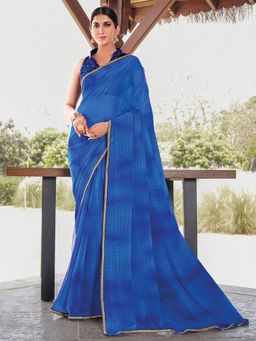 Odette - Womens Georgette Blue Printed Saree with Unstitched Blouse