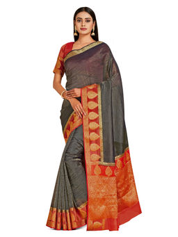 Mimosa - Black Kanjivaram Style Art Silk Saree With Unstitched Blouse