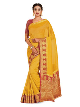 Mimosa - Mustard Kanjivaram Style Art Silk Saree With Unstitched Blouse