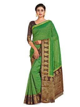 Mimosa - Green Kanjivaram Style Art Silk Saree With Unstitched Blouse