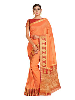Mimosa - Orange Kanjivaram Style Art Silk Saree With Unstitched Blouse