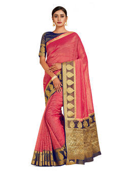 Mimosa - Pink Kanjivaram Style Art Silk Saree With Unstitched Blouse
