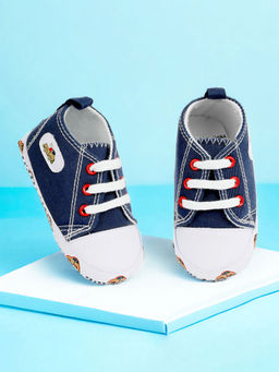 Baby Moo - Car Printed Lace-Up Design Anti-Skid Denim Sneakers - Blue