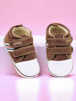 Baby Moo - Stylish Velcro Strap Anti-Skid Canvas Sneakers - Brown