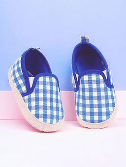 Baby Moo - Classic Checkerboard Comfortable Slip-On Anti-Skid Canvas Sneakers - Blue