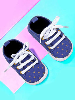 Baby Moo - Heart Print Lace-Up Anti-Skid Sneakers - Blue
