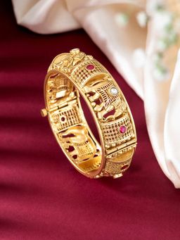 Peora - Gold Plated Elephant Thick Openable Bangle Traditional Temple Jewellery