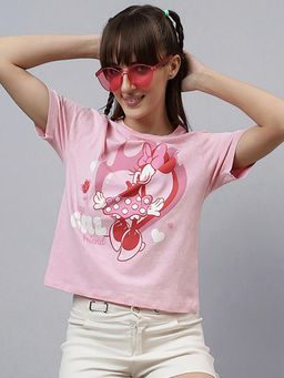 Free Authority - Women Pink Mickey and Friends Printed Regular Fit T-Shirt