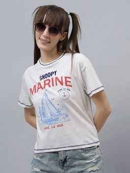 Free Authority - Women Off White Peanuts Printed Regular Fit T-Shirt