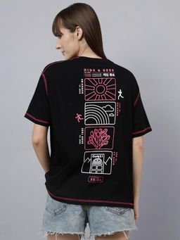 Free Authority - Women Black Squid Game Printed Oversized T-Shirt