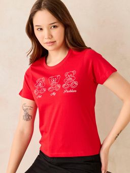 Outzidr - Red Crew Neck Graphic T-Shirt