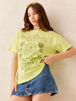 Outzidr - Lime Crew Neck Typography T-Shirt