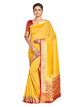 Mimosa - Mustard Kanjivaram Style Art Silk Saree With Unstitched Blouse
