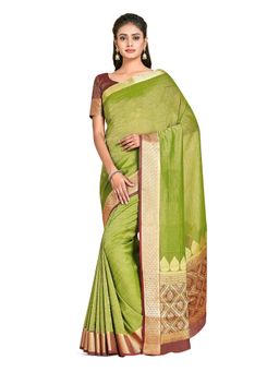 Mimosa - Green Kanjivaram Style Art Silk Saree With Unstitched Blouse