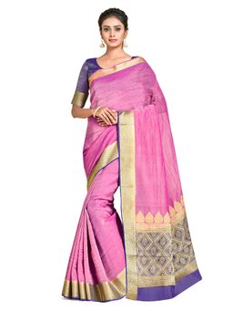 Mimosa - Pink Kanjivaram Style Art Silk Saree With Unstitched Blouse