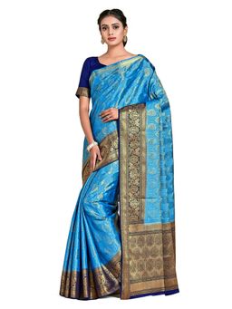 Mimosa - Blue Kanjivaram Style Art Silk Saree With Unstitched Blouse
