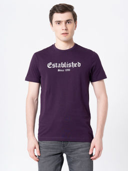 Red Tape - Mens Dark Purple Cotton T-Shirt