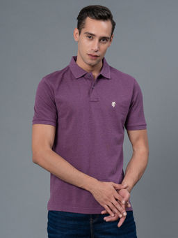 Red Tape - Mauve Melange Solid Poly Cotton Mens Polo T-Shirt