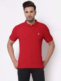 Red Tape - Mens Red Solid Half Sleeve Cotton Polo T-Shirt