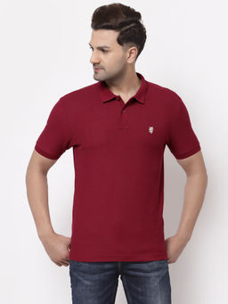 Red Tape - Mens Maroon Solid Half Sleeve Cotton Polo T-Shirt
