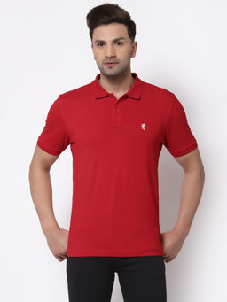 Red Tape - Mens Red Solid Half Sleeve Cotton Polo T-Shirt