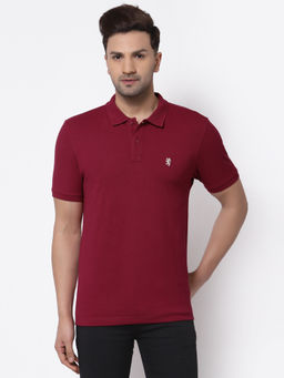 Red Tape - Mens Maroon Solid Half Sleeve Cotton Polo T-Shirt