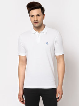 Red Tape - White Solid Cotton Mens Polo T-Shirt