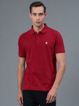 Red Tape - Red Solid Cotton Mens Polo T-Shirt