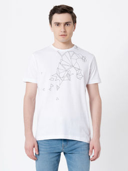 Red Tape - White Print Cotton Mens T-Shirt