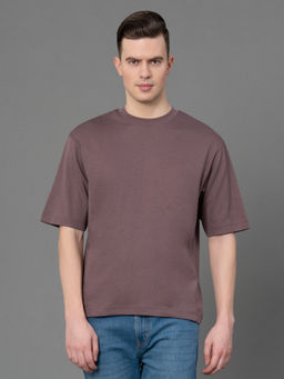 Red Tape - Mauve Solid Poly Cotton Mens Oversized T-Shirt