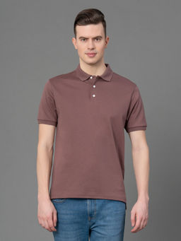 Red Tape - Mauve Solid Cotton Mens Polo T-Shirt
