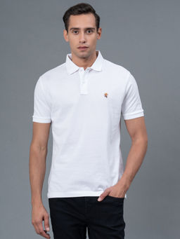 Red Tape - White Solid Cotton Mens Polo T-Shirt