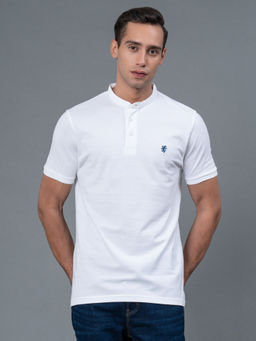 Red Tape - White Solid Cotton Mens T-Shirt