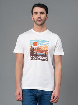 Red Tape - Off White Graphic Print Cotton Round Neck Mens Half Sleeve T-Shirt