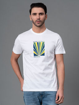 Red Tape - White Graphic Print Cotton Round Neck Mens Half Sleeve T-Shirt